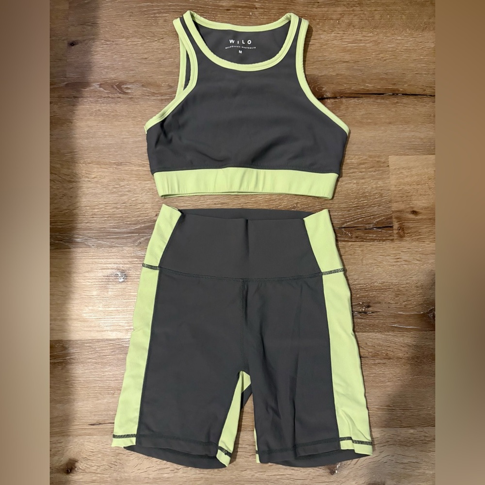 Wilo the Label Set — Racerback Sports Bra & Matching Panel Shorts in Olive Green - Picture 2 of 13